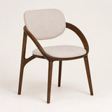 Florence upholstered dining chair with curved walnut-finish arms, front-left view