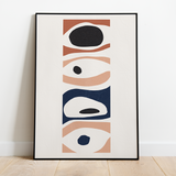 Abstract Eyes of the Soul Canvas Wall Art featuring minimalist geometric shapes in navy blue, beige, and white on a framed canvas, enhancing modern home decor.