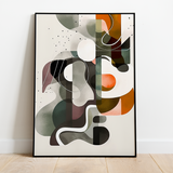 Abstract Symbiotic Silhouettes Canvas Wall Art," featuring an abstract composition with interconnected organic and geometric shapes in muted earth tones, creating a harmonious and thought-provoking visual. 