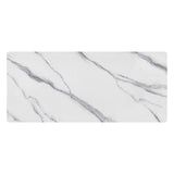 White Arabescato ceramic marble dining table top with dark grey veining – waterproof, fireproof, and stain-resistant surface by Brightly Home.