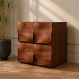 Walnut mid-century bedside cabinet with sculptural drawers for modern bedroom furniture UK