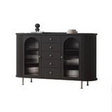 Black Elizabeth Glass Sideboard Cabinet - A modern black sideboard cabinet featuring glass doors and multiple drawers for stylish storage.