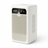 Front side view of  mini air cooler fan showing side vents, display and grille