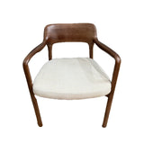 Front view of the Hersham Dining Chair showcasing curved walnut wood arms and cream cushioned seat – modern mid-century office or dining chair UK.