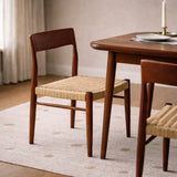 Mid-century wooden dining chair with woven seat