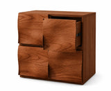 Mid-century walnut bedside table with open drawer and natural wood interior detail UK