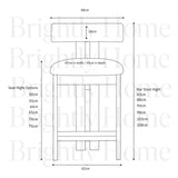 Diagram of the Mid-century Sunbury Boucle Bar Stool displaying precise dimensions, including seat width and depth, seat height options ranging from 50cm to 75cm, and overall bar stool heights from 83cm to 108cm, with labeled measurements for clarity - Brightly Home UK