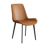 Brown leather chair with black legs on a white background