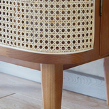 Qeinn Rattan Shoe Cabinet, close up detail of the concer of the shoe cabinet