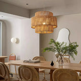 Qienn Rattan Double Drum Pendant Light