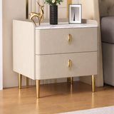 Raffia_Ceramic_Top_Bedside_Table__beige featuring textured beige finish, white ceramic top, two storage drawers, and gold metal legs.