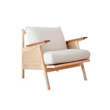 Wooden armchair with white cushion on a white background