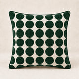 Emerald Green polka dot cotton velvet and linen cushion with straight rows, 45 x 45 cm