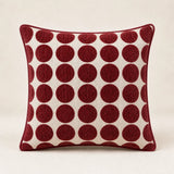 Burgundy polka dot cotton velvet and linen cushion with straight rows, 45 x 45 cm