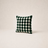 Side view of a Green Polka Dot cotton velvet and linen cushion, 45 x 45 cm