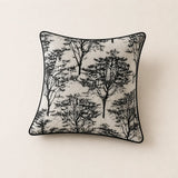 Front view of the 45 x 45 cm Woodland Cushion in black and cream